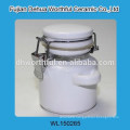 Blue ceramic tea canister with plastic cover